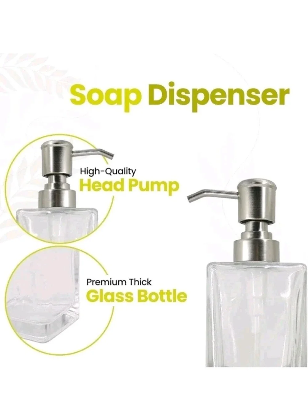 3 Piece Glass Bathroom Accessory Set Soap Dispenser Lotion Pump Satin Nickel NEW